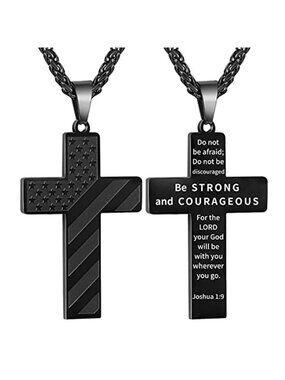 Fathers Day Dad Gifts 18+2 Inch Cross Necklace for Men Boys American Flag